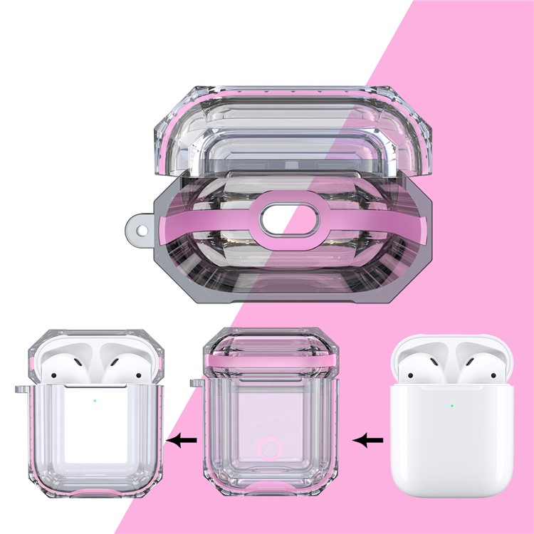 Bi-color TPU AirPods Protective Case with Strap for Apple AirPods with Wireless Charging Case (2019) - Pink-1