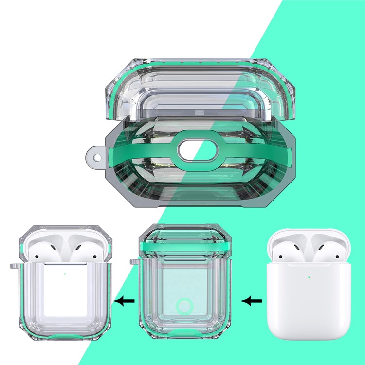 Bi-color TPU AirPods Protective Case with Strap for Apple AirPods with Wireless Charging Case (2019) - Green-1