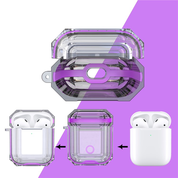 Bi-color TPU AirPods Protective Case with Strap for Apple AirPods with Wireless Charging Case (2019) - Purple-1