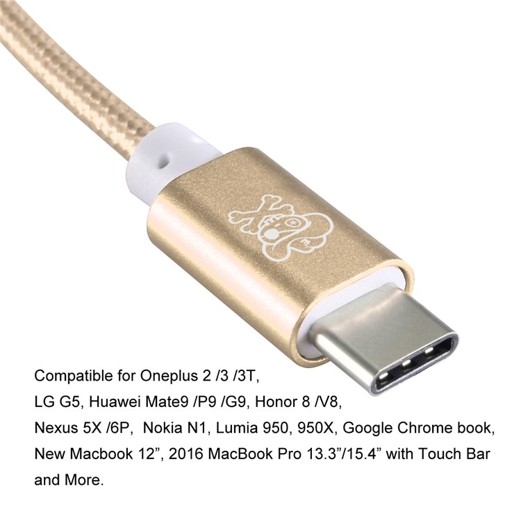 HAT PRINCE USB Type-c À 3.5mm Cordon Adaptateur Audio Pour Macbook 12 Pouces / Huawei P9 Plus - Couleur Or-2