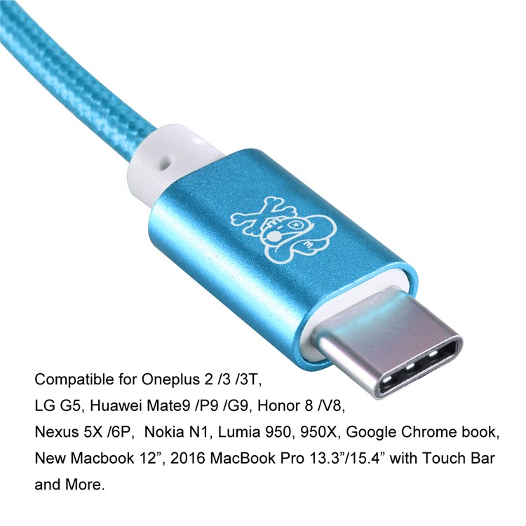 Hat Prince USB Type-C à 3,5 mm Cordon de Câble de Connecteur de L'adaptateur Audio Pour MacBook 12 Pouces / Huawei P9 Plus - Bleu-2