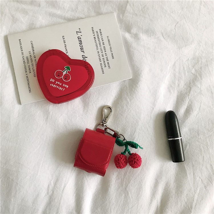 PU Leather Case with Cherry Hook Keychain for Apple AirPods with Wireless Charging Case (2019) / AirPods with Charging Case (2019) (2016)-10