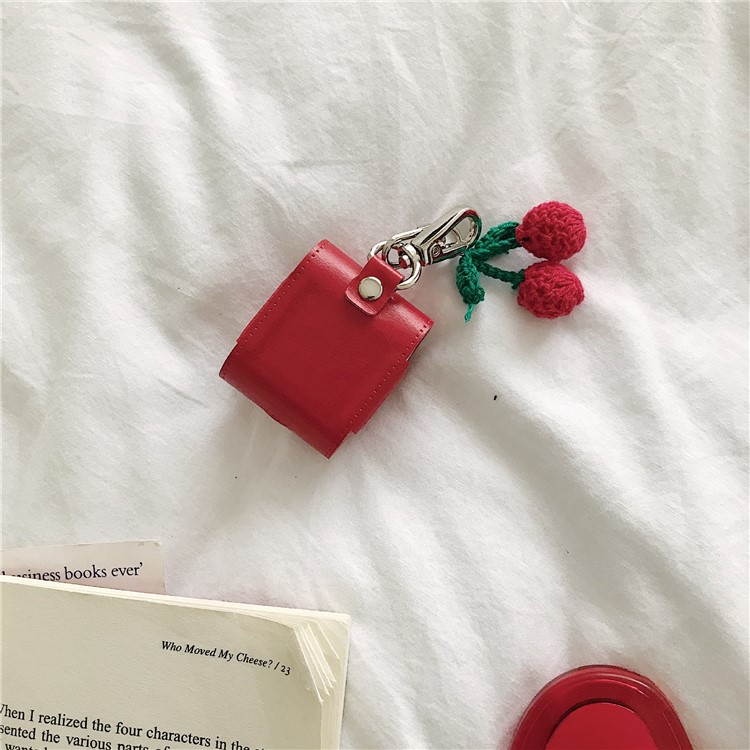 PU Leather Case with Cherry Hook Keychain for Apple AirPods with Wireless Charging Case (2019) / AirPods with Charging Case (2019) (2016)-2
