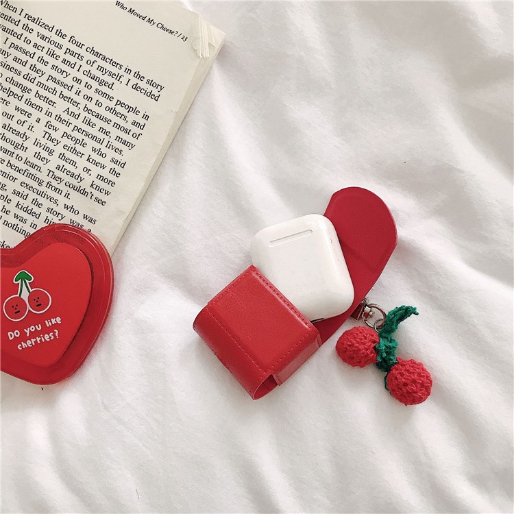 PU Leather Case with Cherry Hook Keychain for Apple AirPods with Wireless Charging Case (2019) / AirPods with Charging Case (2019) (2016)-4