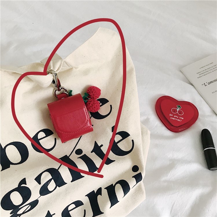 PU Leather Case with Cherry Hook Keychain for Apple AirPods with Wireless Charging Case (2019) / AirPods with Charging Case (2019) (2016)-5