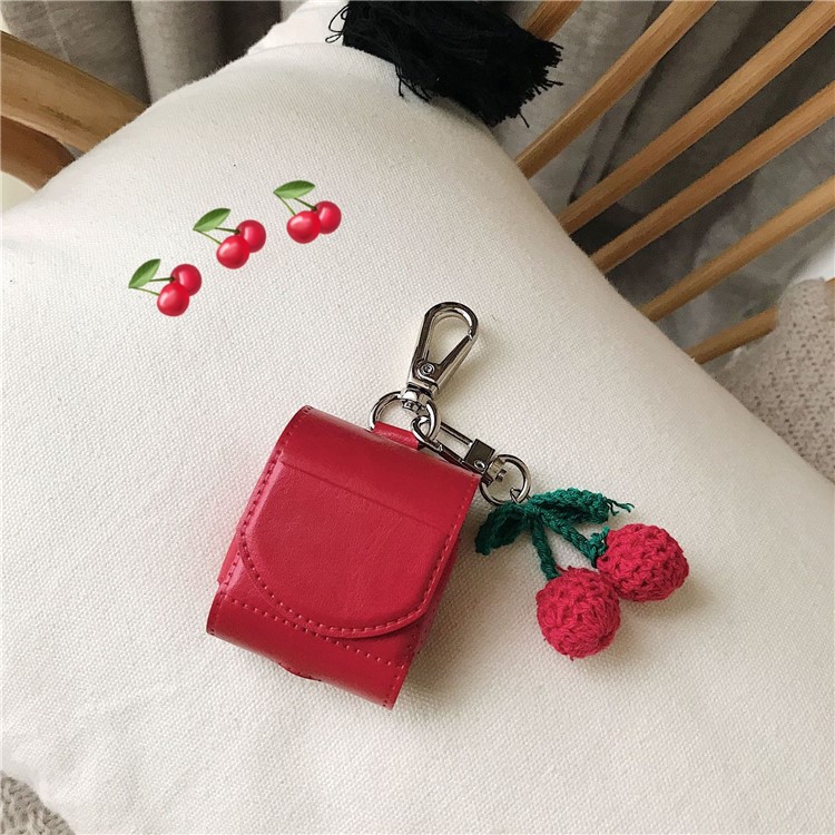 PU Leather Case with Cherry Hook Keychain for Apple AirPods with Wireless Charging Case (2019) / AirPods with Charging Case (2019) (2016)-7