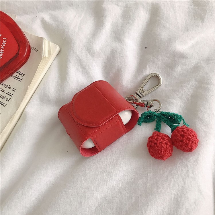 PU Leather Case with Cherry Hook Keychain for Apple AirPods with Wireless Charging Case (2019) / AirPods with Charging Case (2019) (2016)-8