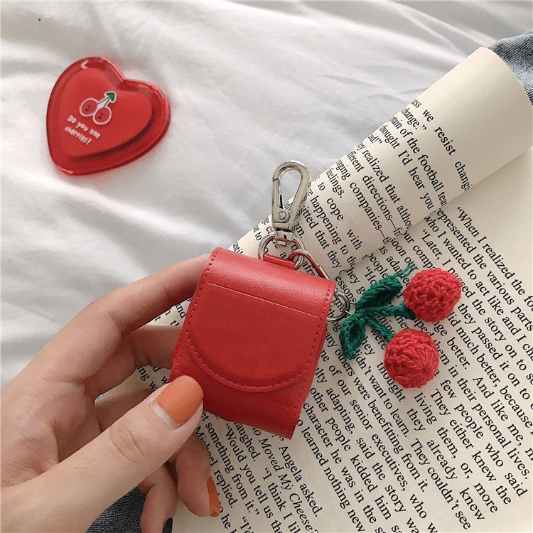 PU Leather Case with Cherry Hook Keychain for Apple AirPods with Wireless Charging Case (2019) / AirPods with Charging Case (2019) (2016)-9