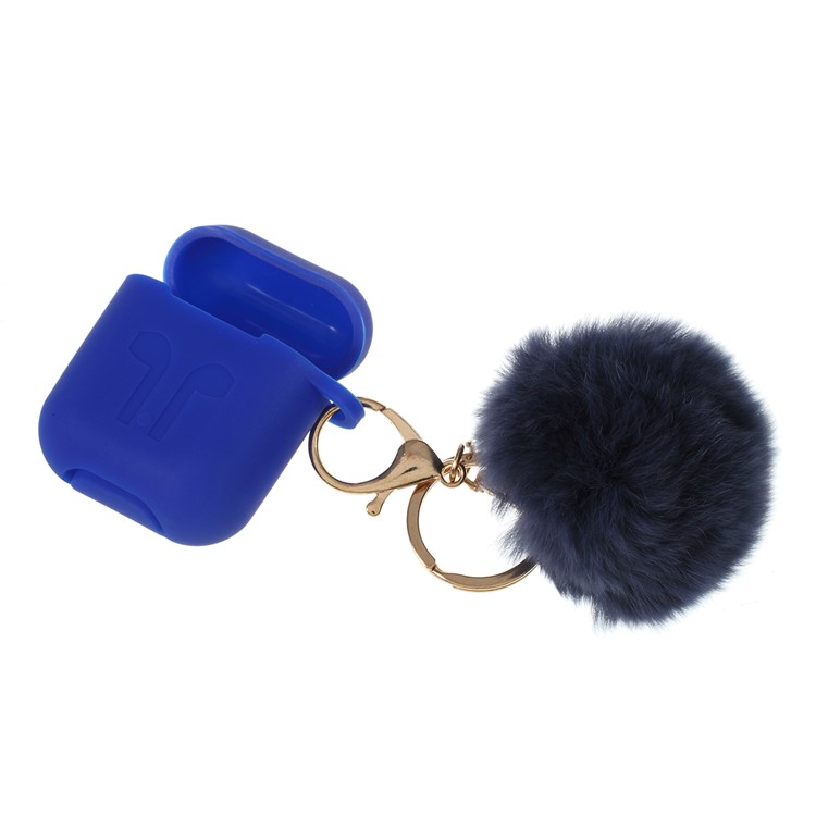 Silicone Case with Hairy Ball Buckle for Apple AirPods with Wireless Charging Case (2019) / AirPods with Charging Case (2019) (2016) - Dark Blue-1