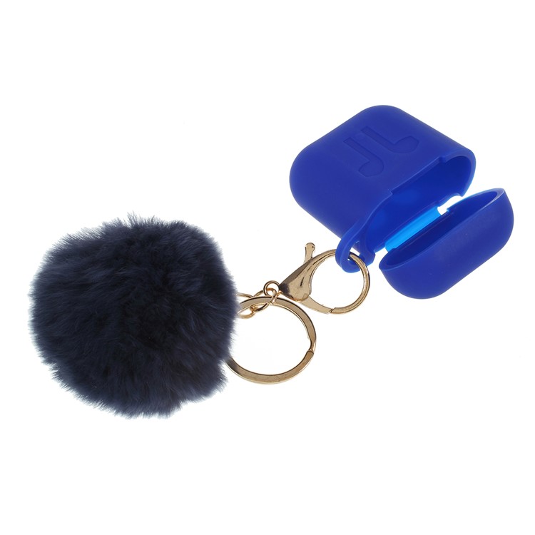 Silicone Case with Hairy Ball Buckle for Apple AirPods with Wireless Charging Case (2019) / AirPods with Charging Case (2019) (2016) - Dark Blue-2