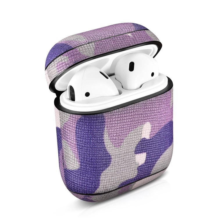 Camouflage Leather Cover for Apple AirPods with Wireless Charging Case (2019) / AirPods with Charging Case (2019) (2016) - Purple-1