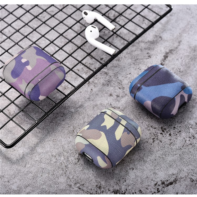 Camouflage Leather Cover for Apple AirPods with Wireless Charging Case (2019) / AirPods with Charging Case (2019) (2016) - Purple-2