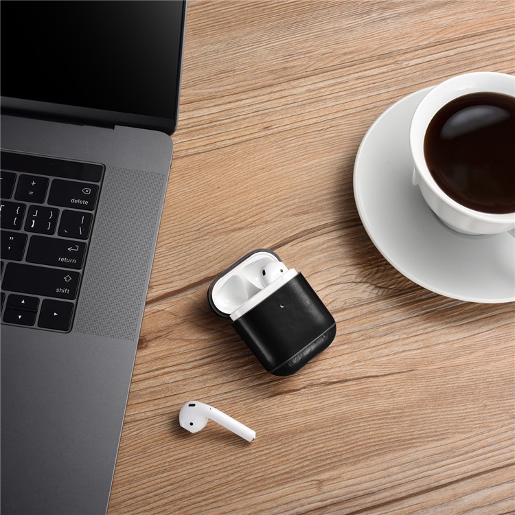 Estojo De Proteção Airpods De Couro Genuíno ICARER Para Apple Airpods Com Caso De Carregamento Sem Fio (2019) / Airpods Com Estojo De Carregamento (2019) / (2016) - Preto-13