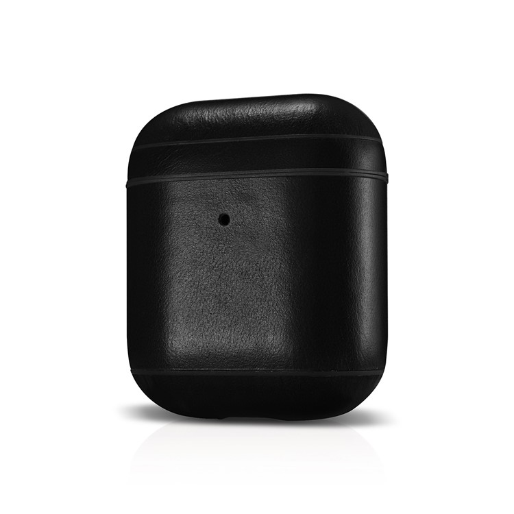 Estojo De Proteção Airpods De Couro Genuíno ICARER Para Apple Airpods Com Caso De Carregamento Sem Fio (2019) / Airpods Com Estojo De Carregamento (2019) / (2016) - Preto-2