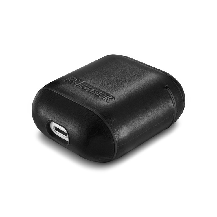 Estojo De Proteção Airpods De Couro Genuíno ICARER Para Apple Airpods Com Caso De Carregamento Sem Fio (2019) / Airpods Com Estojo De Carregamento (2019) / (2016) - Preto-5