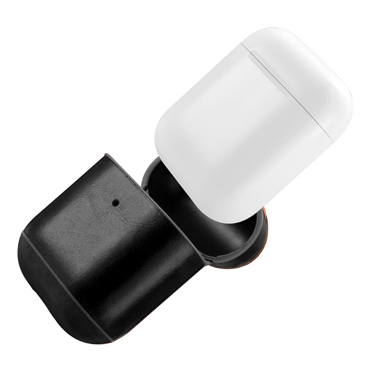 Estojo De Proteção Airpods De Couro Genuíno ICARER Para Apple Airpods Com Caso De Carregamento Sem Fio (2019) / Airpods Com Estojo De Carregamento (2019) / (2016) - Preto-7