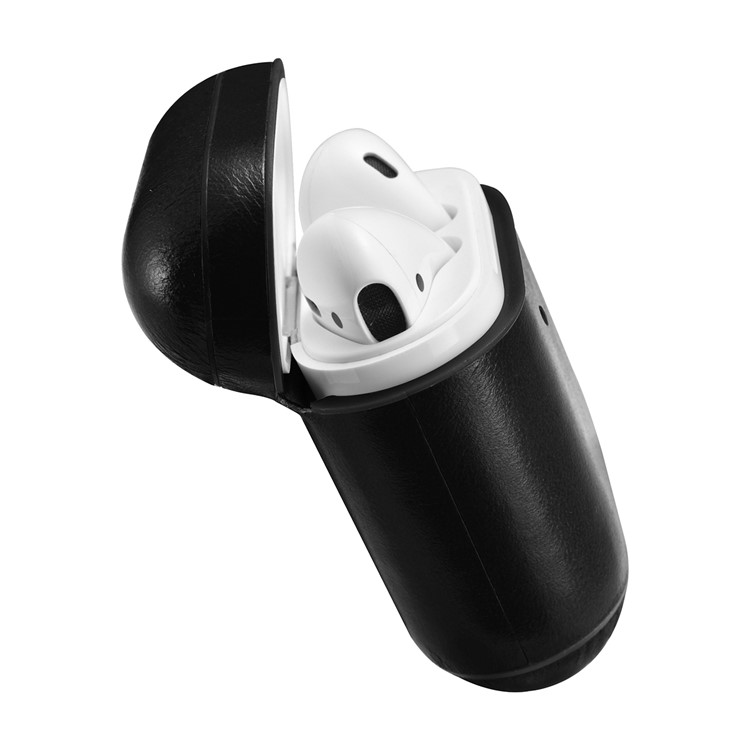 Estojo De Proteção Airpods De Couro Genuíno ICARER Para Apple Airpods Com Caso De Carregamento Sem Fio (2019) / Airpods Com Estojo De Carregamento (2019) / (2016) - Preto-9