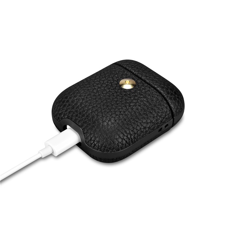 ICARER Detachable Style Cowhide Leather AirPods Shell for Apple AirPods with Wireless Charging Case (2019) / AirPods with Charging Case (2019)/(2016) - Black-13