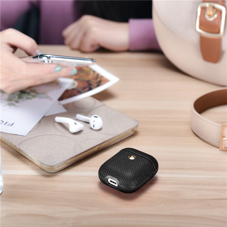 ICARER Detachable Style Cowhide Leather AirPods Shell for Apple AirPods with Wireless Charging Case (2019) / AirPods with Charging Case (2019)/(2016) - Black-19