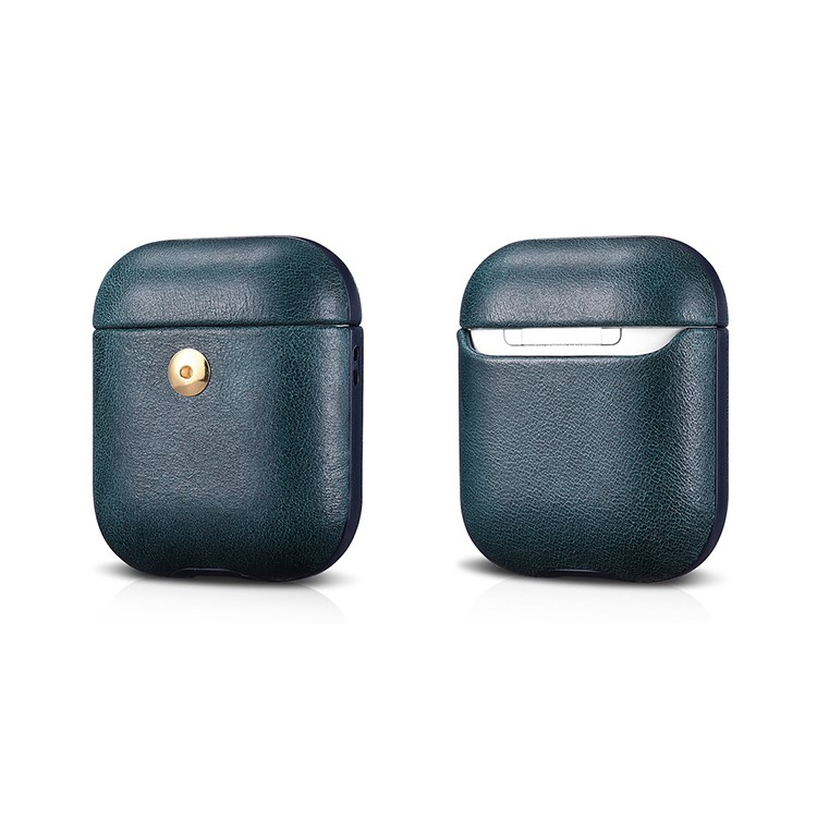 ICARER Detachable Style Crazy Horse Texture Leather AirPods Cover for Apple AirPods with Wireless Charging Case (2019) / AirPods with Charging Case (2019)/(2016) - Dark Green-2