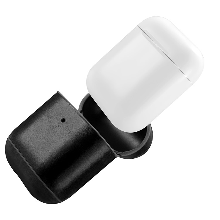 Icarer Cowide Leder AirPods Hülle Mit Haken Für Apple Airpods Mit Drahtloser Ladekoffer (2019) / AirPods Mit Dem Ladefall (2019)/(2016) - Schwarz