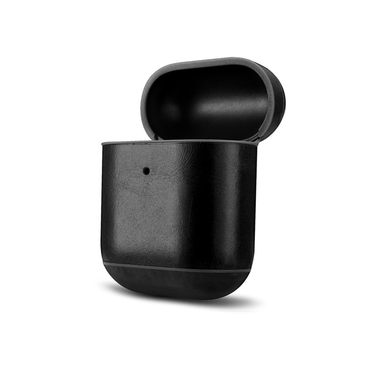 Icarer Cowide Leder AirPods Hülle Mit Haken Für Apple Airpods Mit Drahtloser Ladekoffer (2019) / AirPods Mit Dem Ladefall (2019)/(2016) - Schwarz