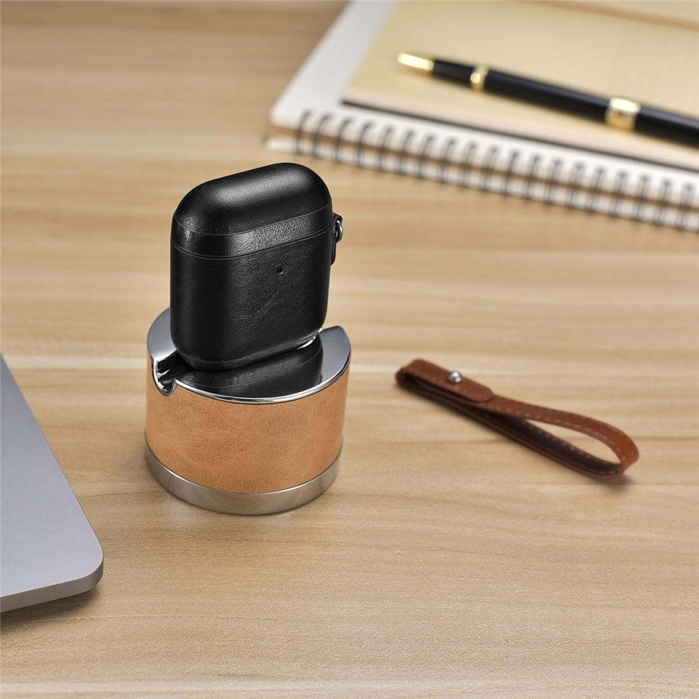 Custodia Airpod in Pelle Icarer Cowhide Con Cinghia Per Apple AirPods Con Custodia di Ricarica Wireless (2019) / AirPods With Charging Case (2019)/(2016) - Nero-13