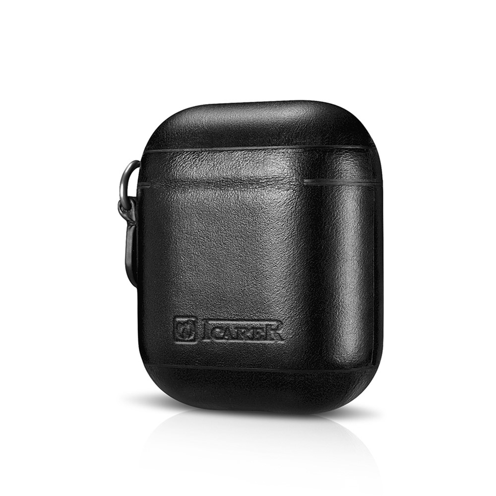 Custodia Airpod in Pelle Icarer Cowhide Con Cinghia Per Apple AirPods Con Custodia di Ricarica Wireless (2019) / AirPods With Charging Case (2019)/(2016) - Nero-2