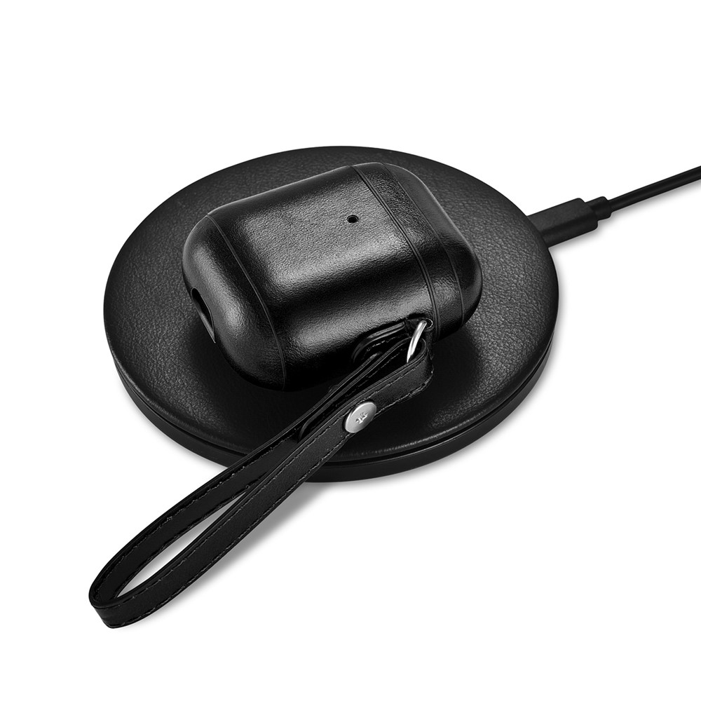 Estuche De Airpods De Cuero De Vaca ICARER Con Correa Para Airpods De Apple Con Estuche De Carga Inalámbrico (2019) / Airpods Con Estuche De Carga (2019) / (2016) - Negro-8