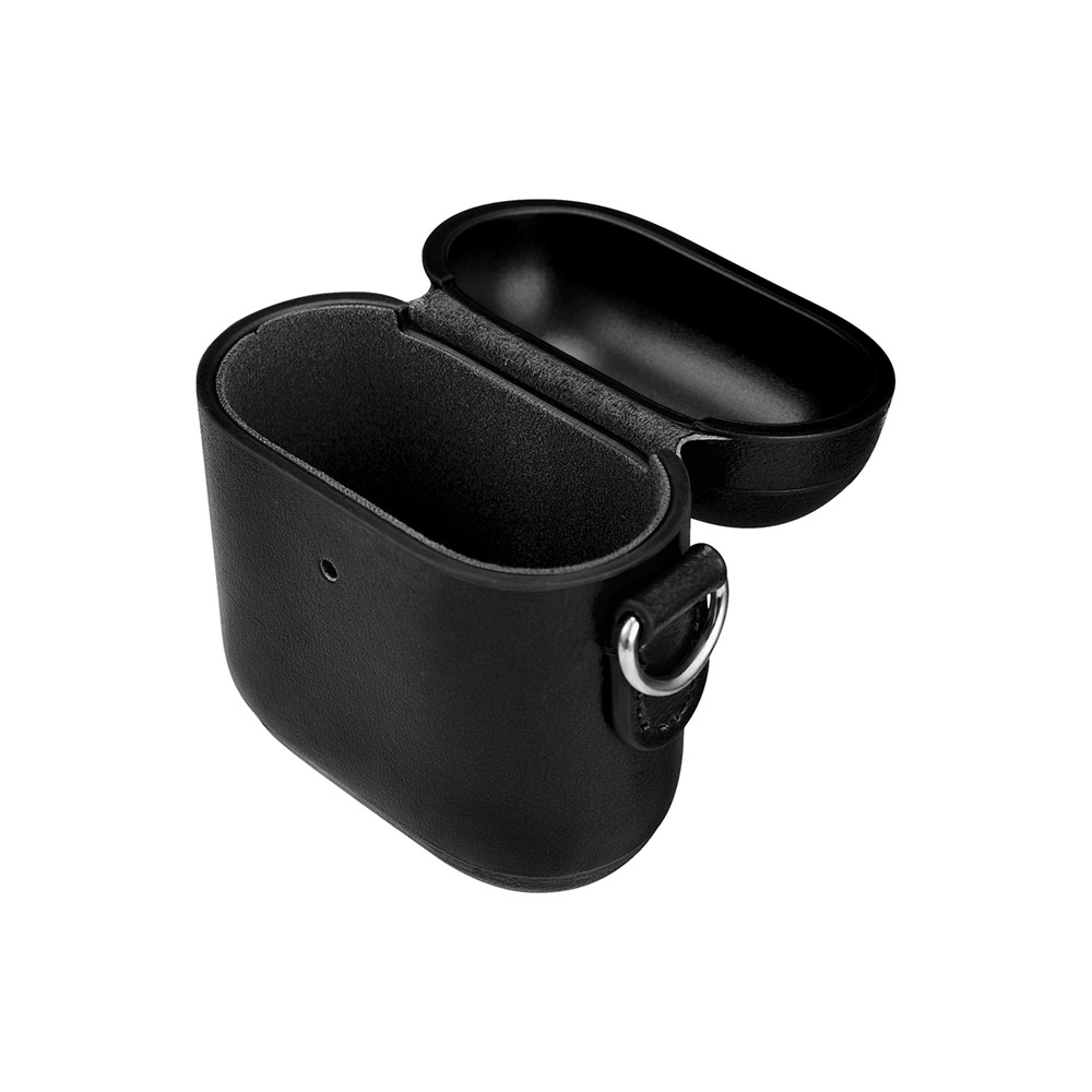 Custodia Airpod in Pelle Icarer Cowhide Con Cinghia Per Apple AirPods Con Custodia di Ricarica Wireless (2019) / AirPods With Charging Case (2019)/(2016) - Nero-9