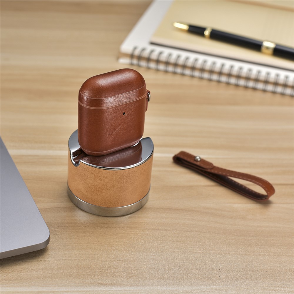 ICARER Cowhide Leather AirPods Case with Strap for Apple AirPods with Wireless Charging Case (2019) / AirPods with Charging Case (2019)/(2016) - Brown-12