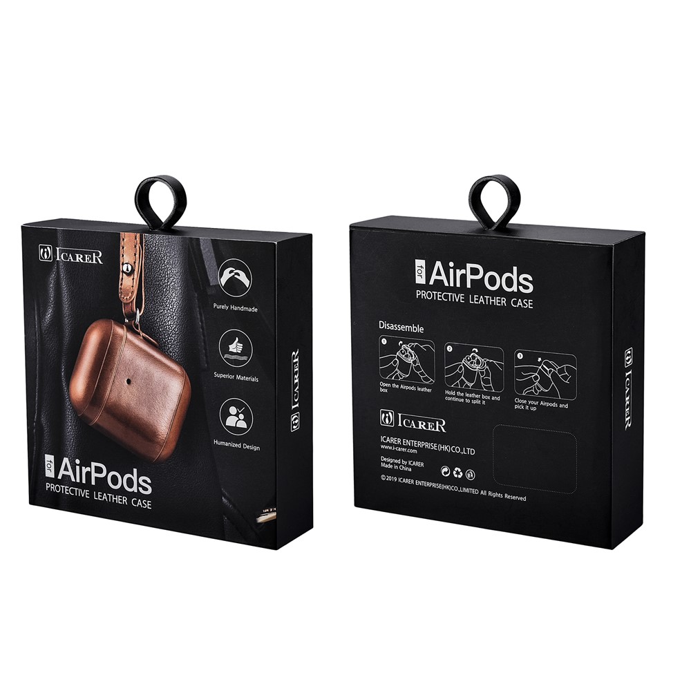 ICARER Cowhide Leather AirPods Case with Strap for Apple AirPods with Wireless Charging Case (2019) / AirPods with Charging Case (2019)/(2016) - Brown-16