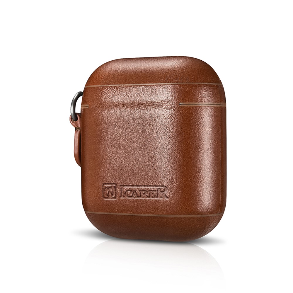 ICARER Cowhide Leather AirPods Case with Strap for Apple AirPods with Wireless Charging Case (2019) / AirPods with Charging Case (2019)/(2016) - Brown-2