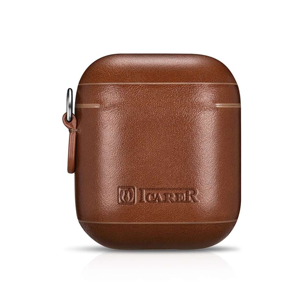 ICARER Cowhide Leather AirPods Case with Strap for Apple AirPods with Wireless Charging Case (2019) / AirPods with Charging Case (2019)/(2016) - Brown-4