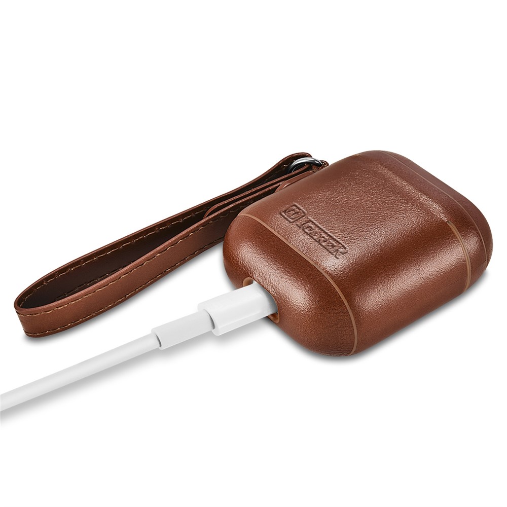 ICARER Cowhide Leather AirPods Case with Strap for Apple AirPods with Wireless Charging Case (2019) / AirPods with Charging Case (2019)/(2016) - Brown-7