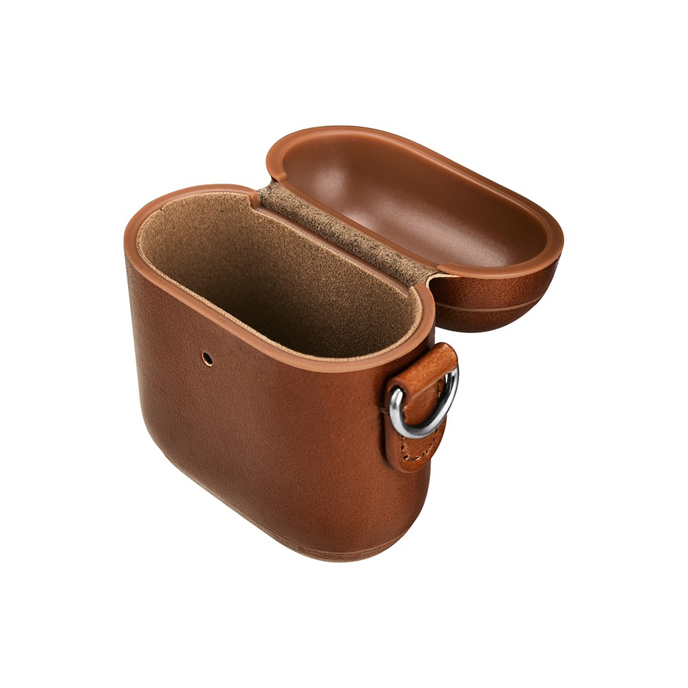 ICARER Cowhide Leather AirPods Case with Strap for Apple AirPods with Wireless Charging Case (2019) / AirPods with Charging Case (2019)/(2016) - Brown-9