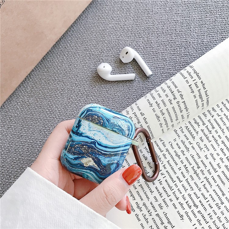 Marble Grain Soft TPU Protective Cover for Apple AirPods with Wireless Charging Case (2019) / Apple AirPods with Charging Case (2019)/(2016) - Blue/White-1