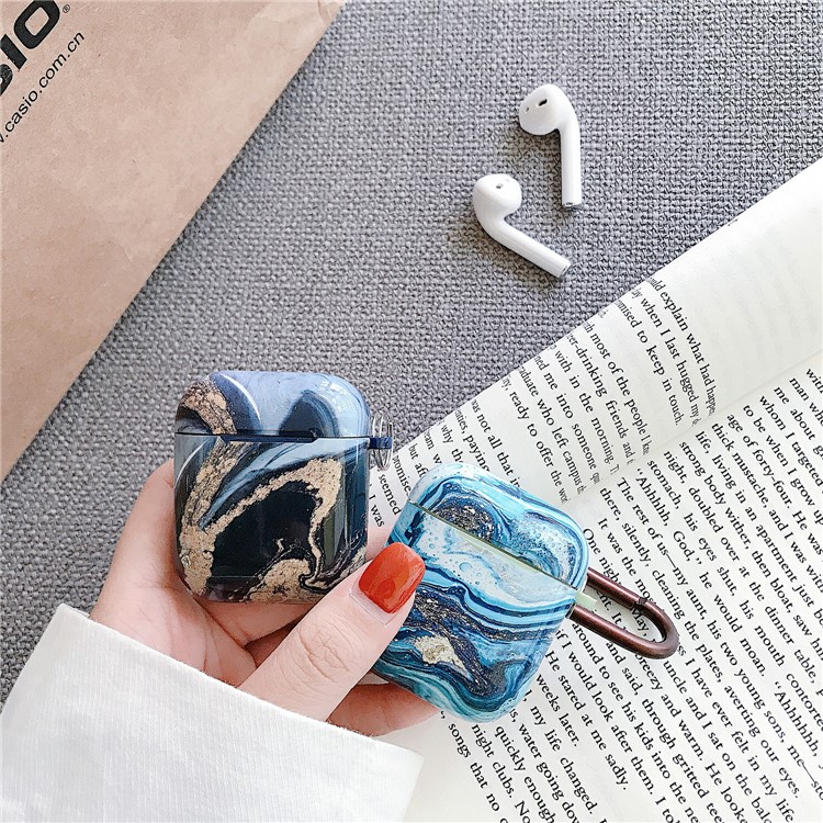 Marble Grain Soft TPU Protective Cover for Apple AirPods with Wireless Charging Case (2019) / Apple AirPods with Charging Case (2019)/(2016) - Blue/White-2