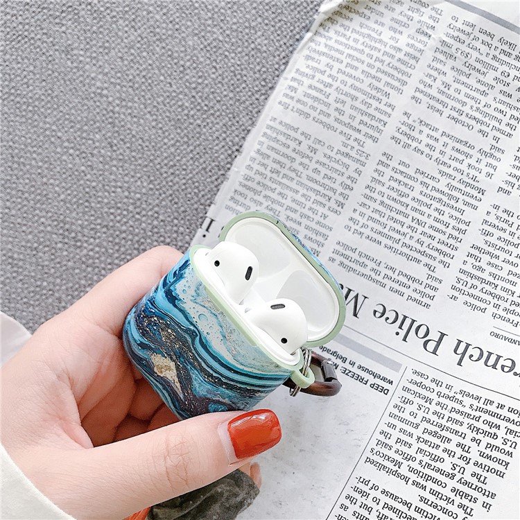 Marble Grain Soft TPU Protective Cover for Apple AirPods with Wireless Charging Case (2019) / Apple AirPods with Charging Case (2019)/(2016) - Blue/White-5