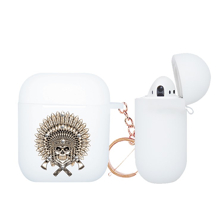 NXE Rhinestone Decor Pattern Printing Matte TPU Case for Apple AirPods with Wireless Charging Case (2019) / AirPods with Charging Case (2019) (2016) - Gold Skull-2