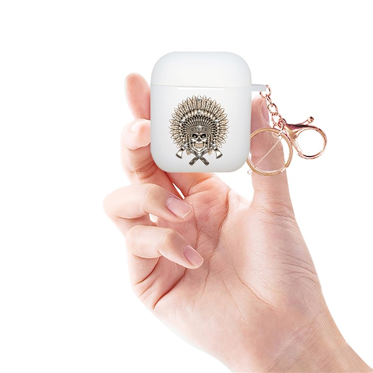 NXE Rhinestone Decor Pattern Printing Matte TPU Case for Apple AirPods with Wireless Charging Case (2019) / AirPods with Charging Case (2019) (2016) - Gold Skull-4