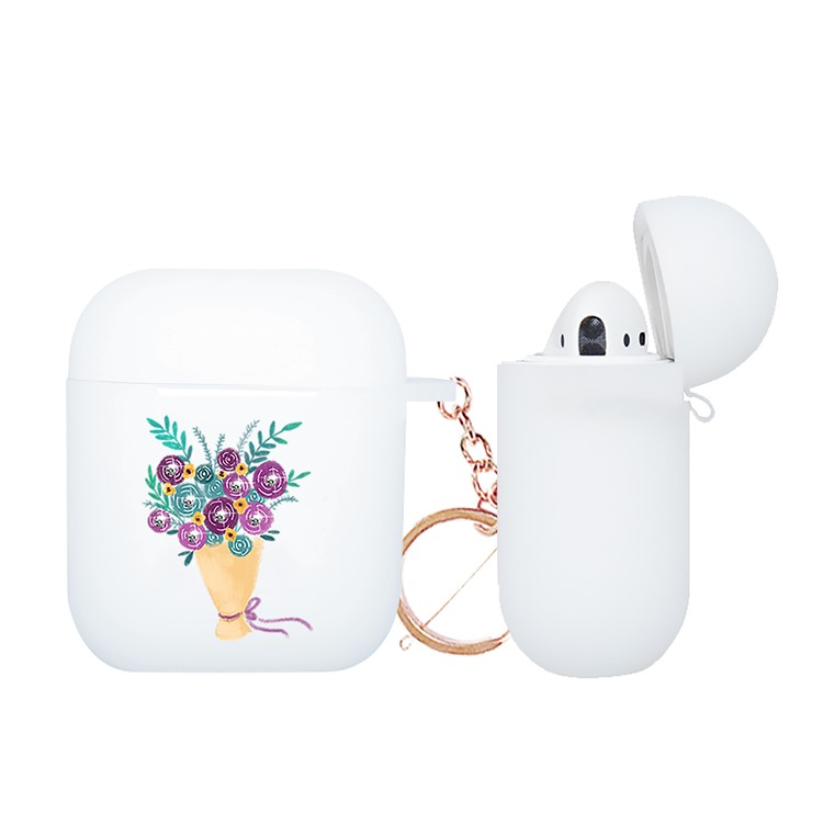 NXE Rhinestone Decor Bouquet Pattern Shell TPU Fosco Para Apple Airpods Com Estojo De Carregamento Sem Fio (2019) / Airpods Com Estojo De Carregamento (2019) (2016) - Buquê Roxo E Verde-2