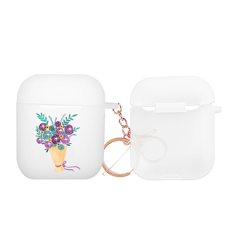 NXE Rhinestone Decor Bouquet Pattern Shell TPU Fosco Para Apple Airpods Com Estojo De Carregamento Sem Fio (2019) / Airpods Com Estojo De Carregamento (2019) (2016) - Buquê Roxo E Verde-3