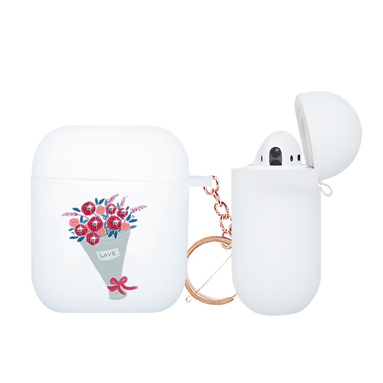 NXE Rhinestone Decor Bouquet Pattern Shell TPU Fosco Para Apple Airpods Com Estojo De Carregamento Sem Fio (2019) / Airpods Com Estojo De Carregamento (2019) (2016) - Buquê Vermelho-2