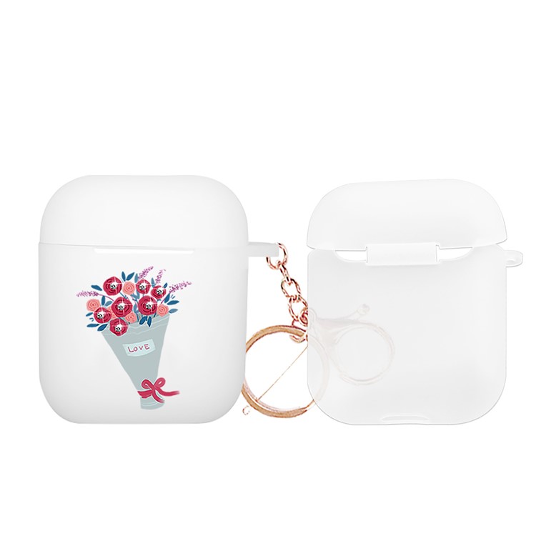 NXE Rhinestone Decor Bouquet Pattern Shell TPU Fosco Para Apple Airpods Com Estojo De Carregamento Sem Fio (2019) / Airpods Com Estojo De Carregamento (2019) (2016) - Buquê Vermelho-3