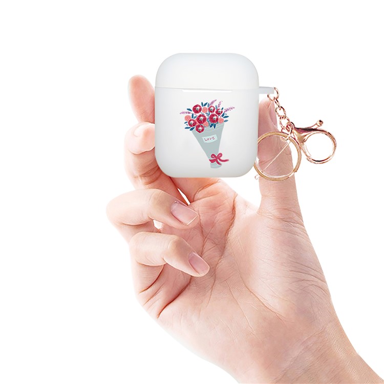 NXE Rhinestone Decor Bouquet Pattern Shell TPU Fosco Para Apple Airpods Com Estojo De Carregamento Sem Fio (2019) / Airpods Com Estojo De Carregamento (2019) (2016) - Buquê Vermelho-4