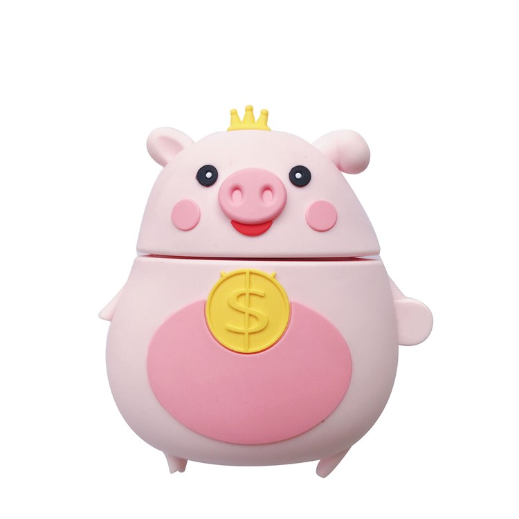 Silicone Animal Case with Hook for Apple AirPods with Charging Case (2019)/(2016)/Wireless Charging Case (2019) - Pink Pig-1