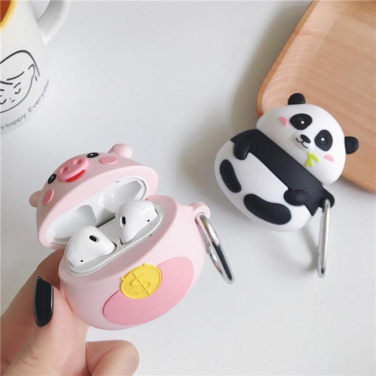 Silicone Animal Case with Hook for Apple AirPods with Charging Case (2019)/(2016)/Wireless Charging Case (2019) - Pink Pig-2