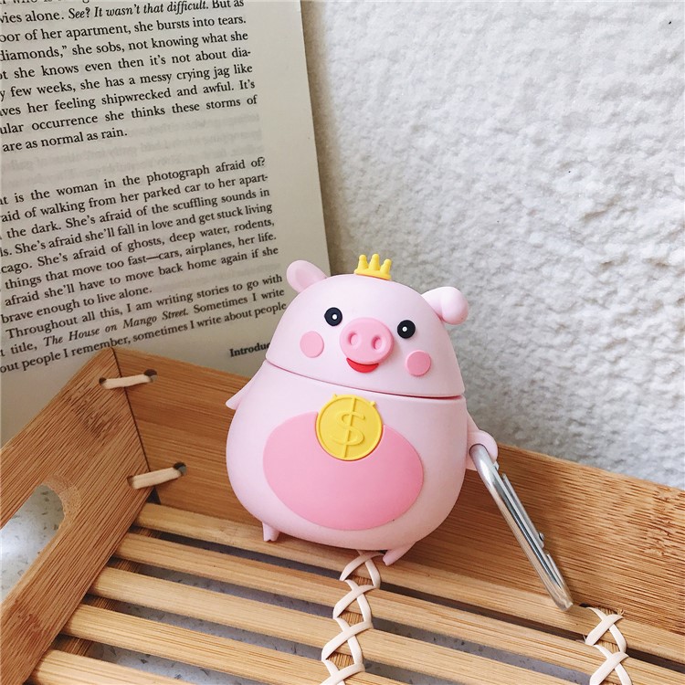 Silicone Animal Case with Hook for Apple AirPods with Charging Case (2019)/(2016)/Wireless Charging Case (2019) - Pink Pig-4