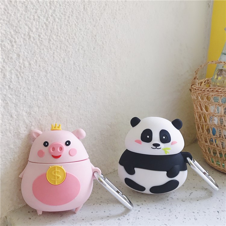 Silicone Animal Case with Hook for Apple AirPods with Charging Case (2019)/(2016)/Wireless Charging Case (2019) - Pink Pig-5